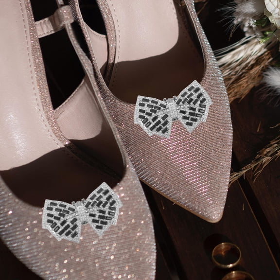 Luxshiny Black Bride Shoe Charms Zinc Alloy Crystal Glass Detachable Shoe Clips Accessories for Weddings and Parties 2PCS