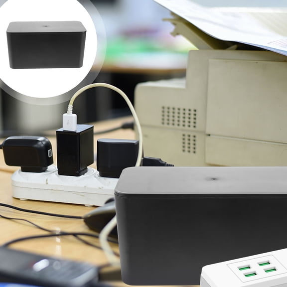 Luxshiny Black Cable Box for Power Strip Management with Dust Cover and Large Capacity Organizer