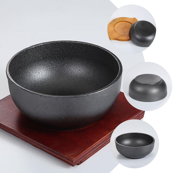 Luxshiny Black Cast Iron Bibimbap Bowl Reusable Household Food Bowl with Smooth Edges for Daily Use