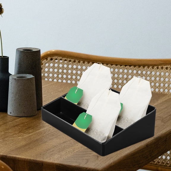 Luxshiny Black Coffee Station Box with Dividers for Sugar Tea and Counter Storage