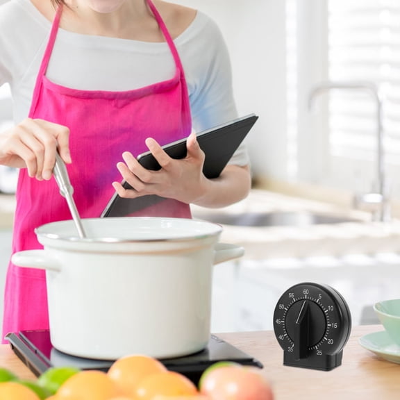 Luxshiny Black Mechanical Timer for Kitchen Time Management Easy Use Plastic Material
