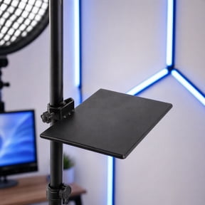 Luxshiny Black Microphone Stand with Clamp and Raised Edge Shelf for Enhanced Stability and Secure Positioning