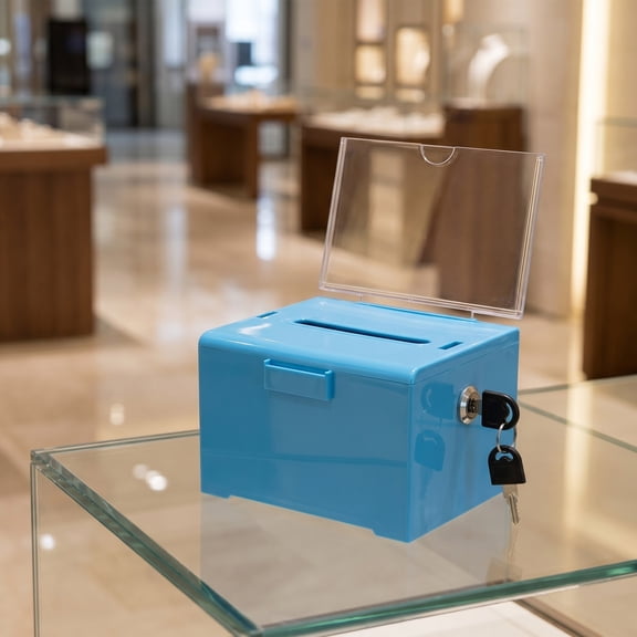 Luxshiny Acrylic Suggestion Box in Blue with Lock for Office Feedback