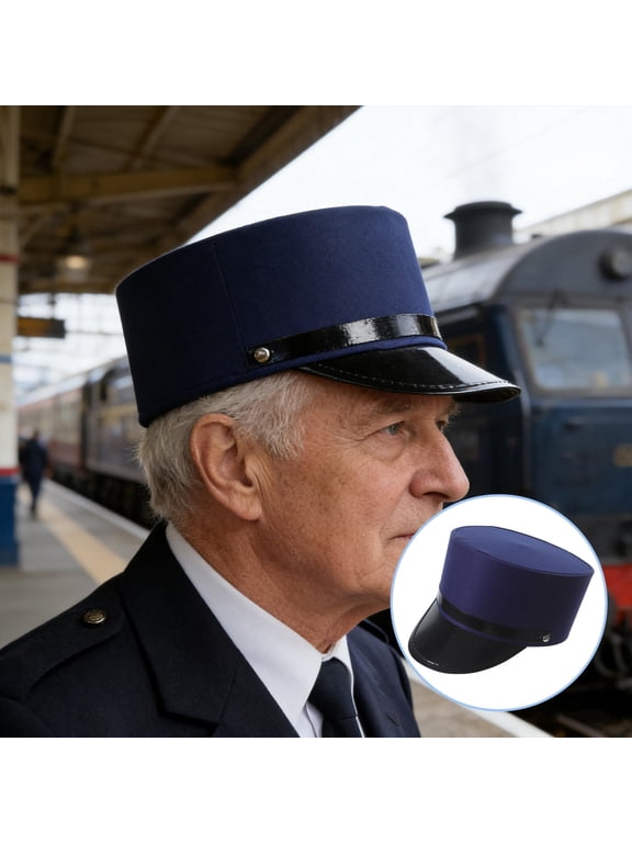 Blue Adult Train Conductor Hat High Crown Cap for Railway Events
