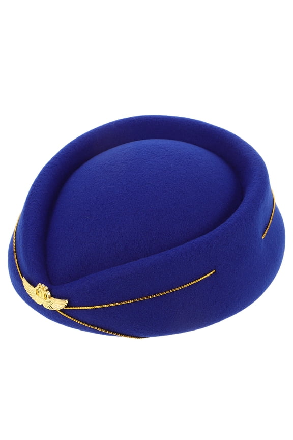 Dark Blue Wool Felt Flight Attendant Hat Comfortable Pillbox Cap for Airline School and Stage Use