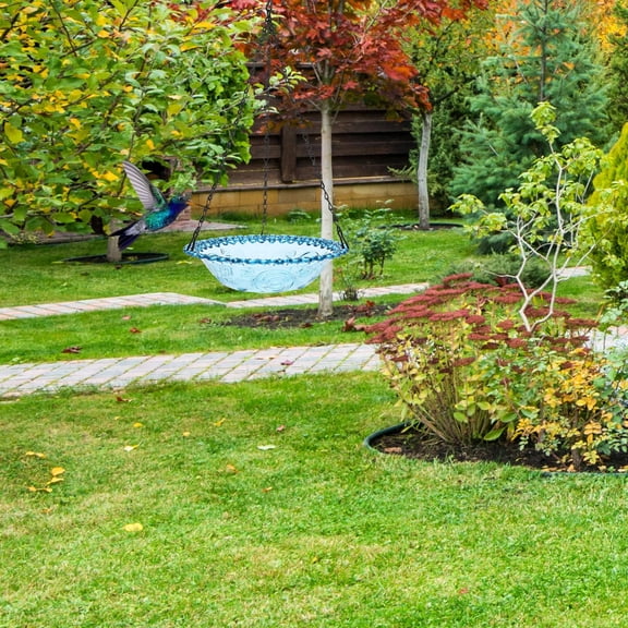 Luxshiny Blue Plastic Bird Feeder for Outdoor Hanging Use Garden Patio Bird Food Container