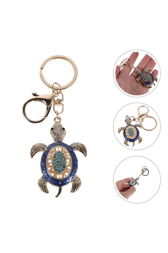 Blue Rhinestone Turtle Keychain Crystal Animal Bag Charm Key Holder Pendant Decoration