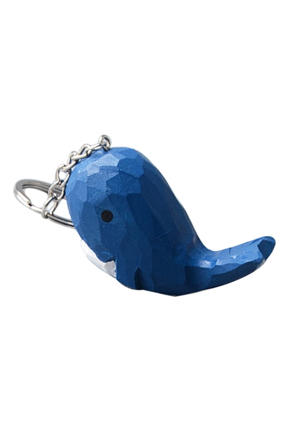 Blue Wooden Whale Keychain Cute Pendant for Purse Backpack Car Key Decorative Charm