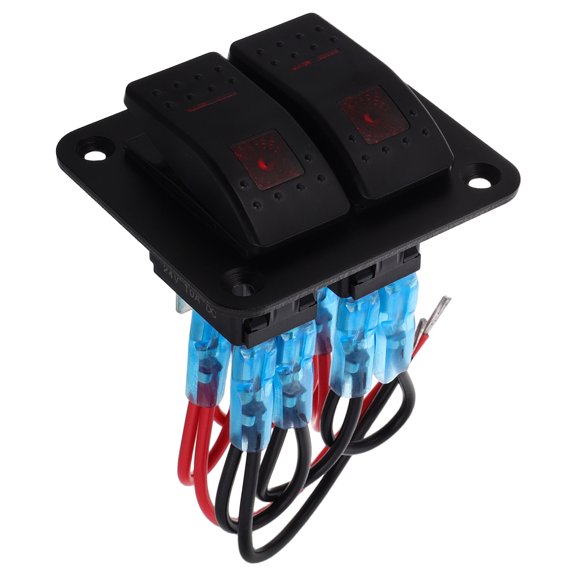 Luxshiny Boat Switch Panel Waterproof 2 Gang Aluminum Rocker with Red LED Backlit for Marine Applications