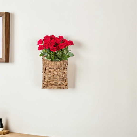 Luxshiny Elegant Khaki Wicker Hanging Basket with Rustic Rattan Weaving Craft