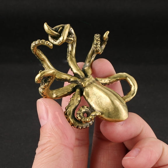 Luxshiny Vintage Brass Octopus Figurine Decorative Ornament for Home Office Desk Display 1 Piece