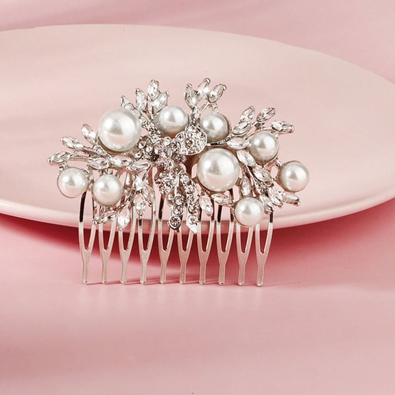 Luxshiny Bridal Hair Accessories Hair Side Combs Silver Easy to Wear for Christmas 1Set