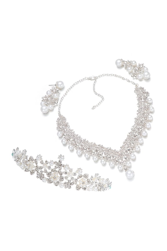 Bridal Jewelry Set Plated Tiara Necklace Earrings Durable Lightweight for Wedding and Parties