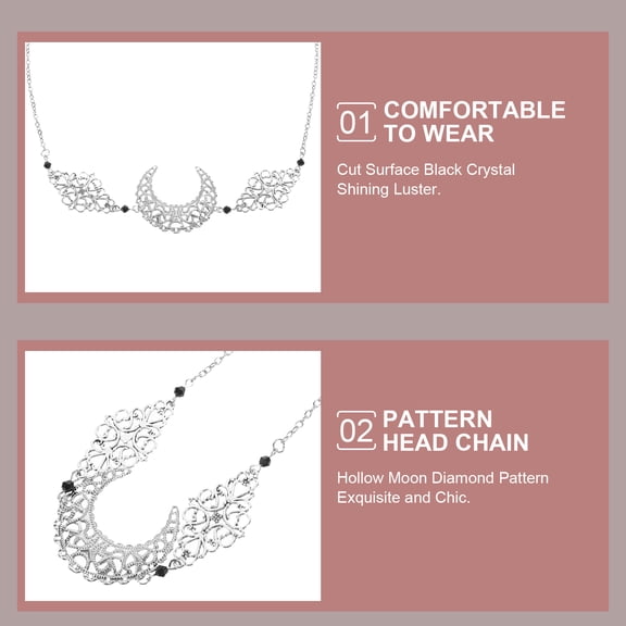 Luxshiny Bride Hair Jewelry Wedding Retro Head Chain Hollow Moon And Black 1Pcs