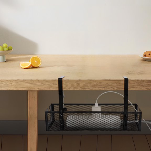 Luxshiny Cable Management Tray Under Desk Metal Storage Rack Black for Office Use