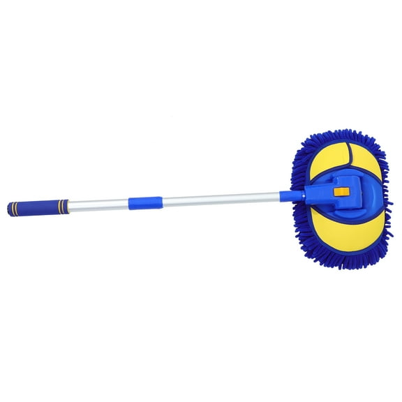 Luxshiny Car Wash Mop with Soft Chenille Brush Blue Telescopic Long Handle Design