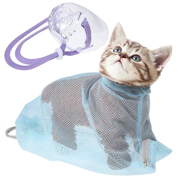 Luxshiny Breathable Polyester Mesh Cat Bathing Bag for Grooming, Nail Trimming, Bathing, and Cleaning