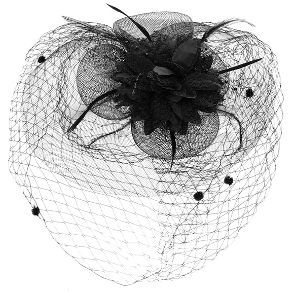 Luxshiny Black Bridal Fascinator Headwear with Mesh Veil Flowers and Plumes for Special Occasions