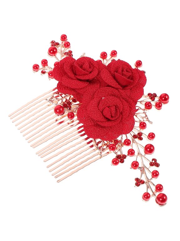 Red Alloy and Fabric Hair Comb for Elegant Wedding Accessories
