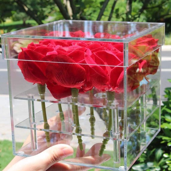Luxshiny Acrylic Clear Preserved Flower Box, Elegant Single Piece Floral Display Case for Home Decor