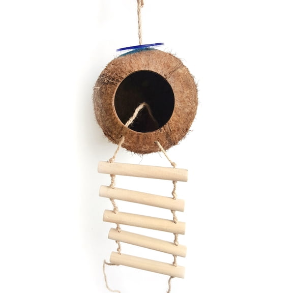 Luxshiny Coconut Shell Bird House Nest for Small Pets Parakeets with Natural Materials and Ladder