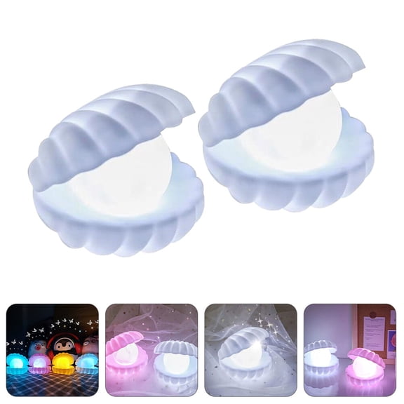 Luxshiny 2Pcs Creative Shell Modeling Small Night Lamp White Desktop Ornament