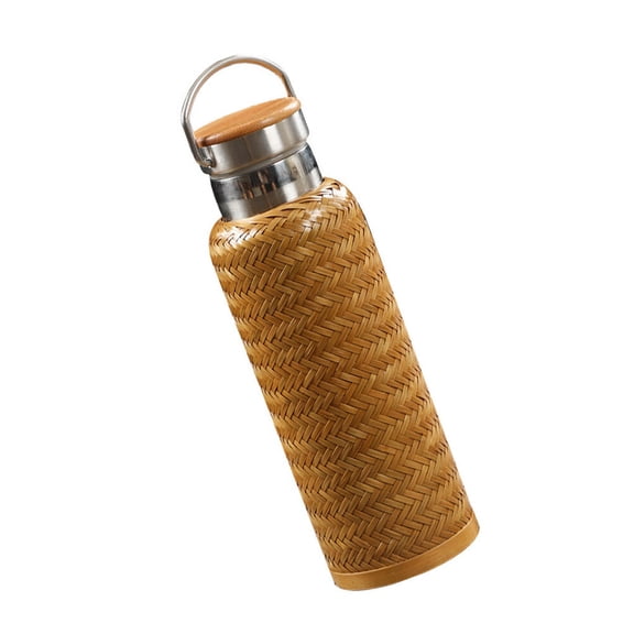 Luxshiny Creative Water Bottle Light Brown Bamboo Stainless Steel Portable Insulation 1PC