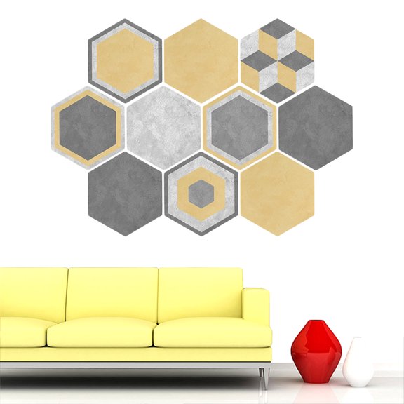 Luxshiny Crystal Tile Sticker Yellow Hexagon Adhesive Patch for Easy Wall and Floor Decoration