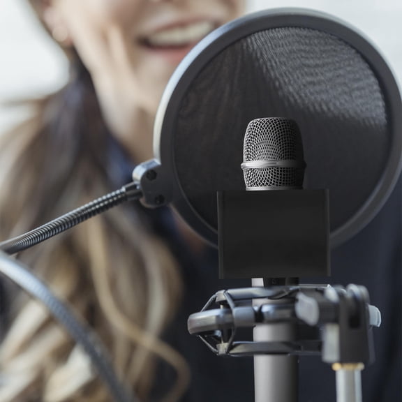 Luxshiny Cube Shaped Interview Microphone Logo Display in Black ABS Material, 1 Set for
