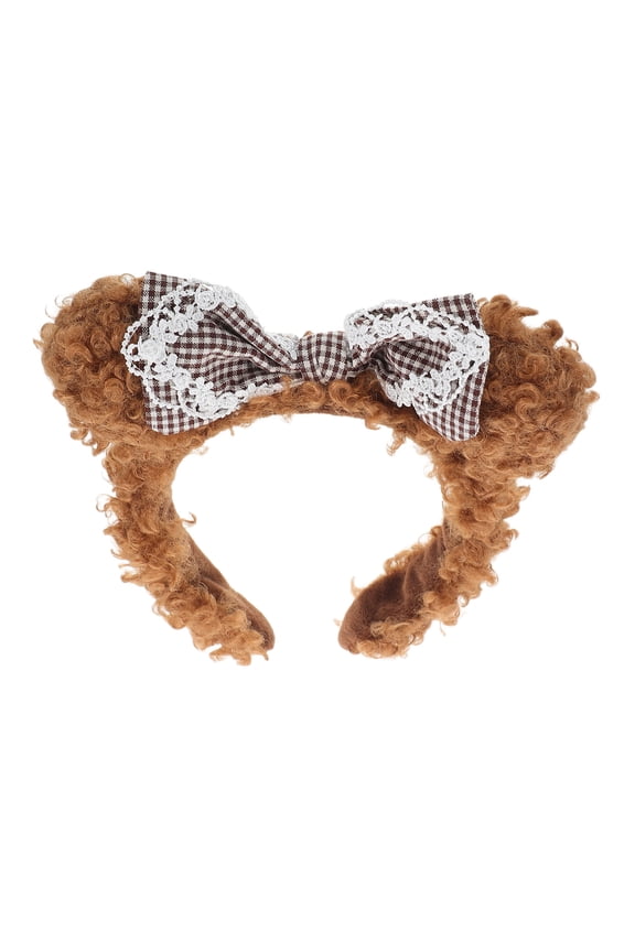 Cute Bear Ears Plush Headband Light Brown Soft Fabric Hair Accessory for Face Washing