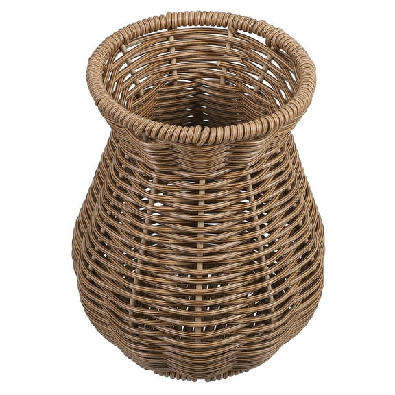 Luxshiny Dark Brown Rustic Faux Rattan Flower Vase Decorative Holder for Tabletop Home and Office Decoration