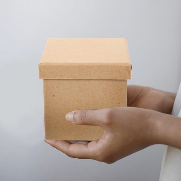 Luxshiny Decorative Box with Lids Khaki Paper Square Box for Home Use 1Pack