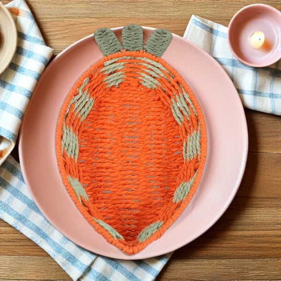 Luxshiny Orange Woven Decorative Basket for Fruit Storage and Kitchen Counter Organization