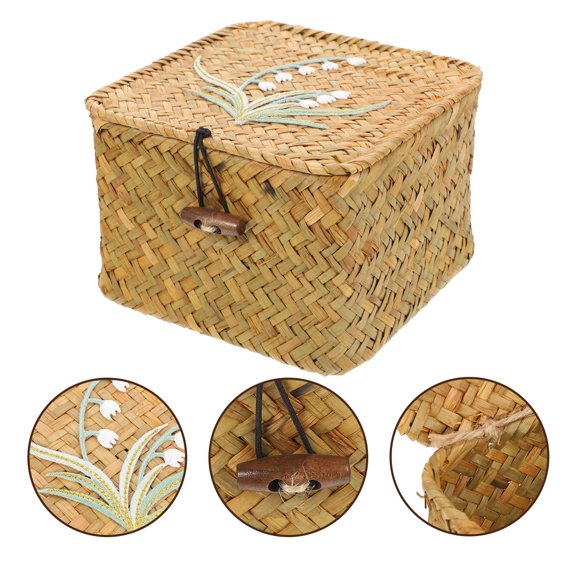 Luxshiny Desktop Makeup Organizer Box in Woven Design with Lid for Cosmetics and Small Items