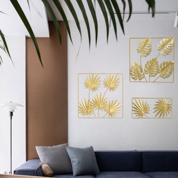 Luxshiny Detailed Gold Metal Palm Leaf Wall Art Iron Structure Rustic Tropical Decor for Living Room