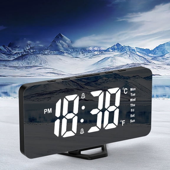 Luxshiny Digital Alarm Clock Large Display Mirror Clock for Bedroom with Memory Function and Easy Setup