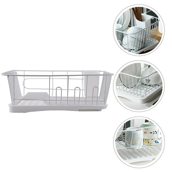 Luxshiny Dish Drying Basket for Home Kitchen White Utensils Holder with Rapid Drainage and Ventilation