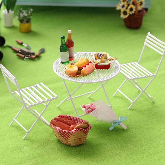 Luxshiny Dollhouse Furniture Mini Coffee Table Iron White 1 Set for Desktop Ornament