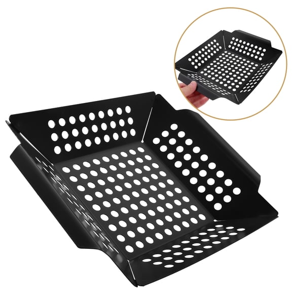 Luxshiny Durable Black Coated Metal Grill Basket for Meat Vegetable Seafood Cooking