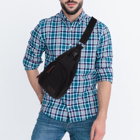 Luxshiny Durable Canvas Men Sling Backpack with Hard Plastic Alloy Accessories Black