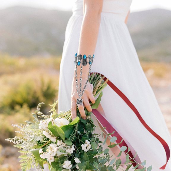 Luxshiny Durable Multi Colored Vintage Statement Bracelet and Ring Set for Women's, Alloy Material