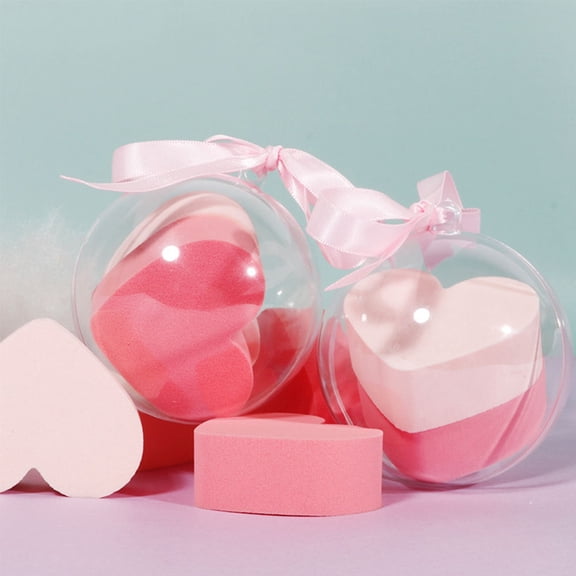 Luxshiny Pink HeartShaped Makeup Powder Puff with Hydrophilic Non Latex Material for Women Washable Reusable 2 Set 4pcs