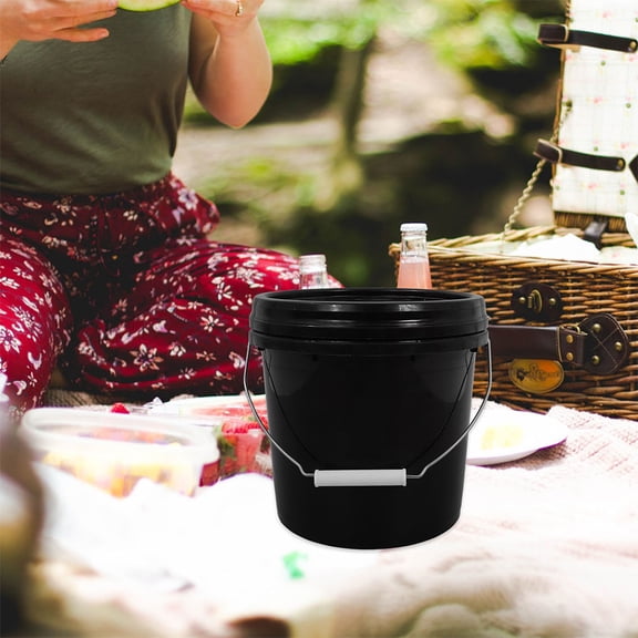 Luxshiny Durable Plastic Bucket With Lid Black Pail Container For Household Use 1Pcs