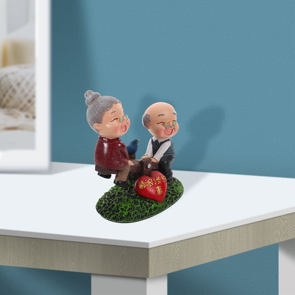 Luxshiny Elderly Couple Resin Figurine for Wedding Anniversary Assorted Color 1Pack Gift for Couples