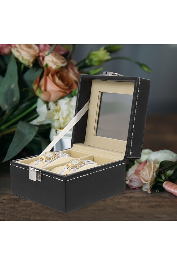 Elegant Black PU Watch Box for Storing and Displaying Watches Lock