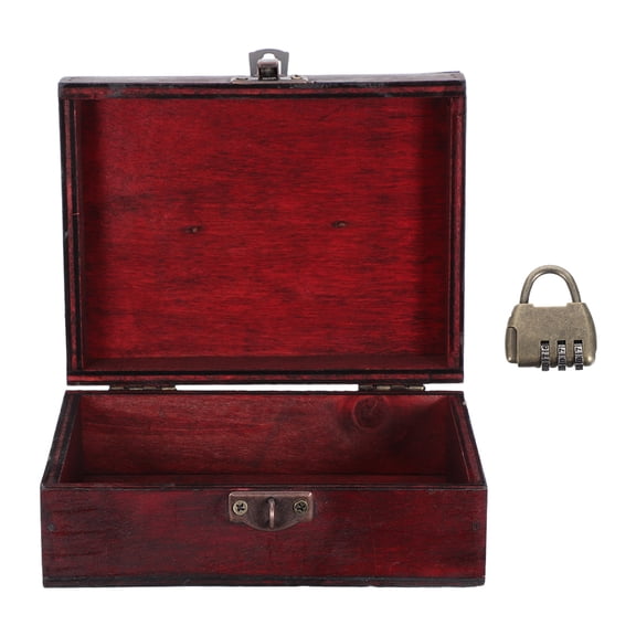 Luxshiny Elegant Red Retro Wood Treasure Chest with Combination Lock for Home Use