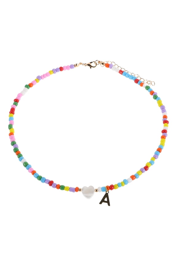 Original Handmade Beaded Initial Necklace with Multicolor Beads Stylish Clavicle Jewelry