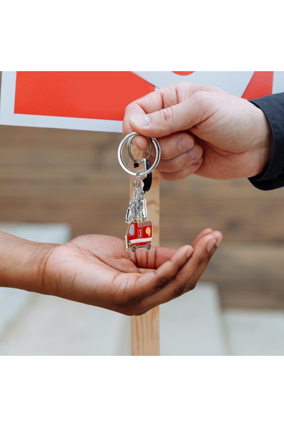 Fire Truck Keyring Firefighter Theme Metal Keychain Decorative Bag Pendant