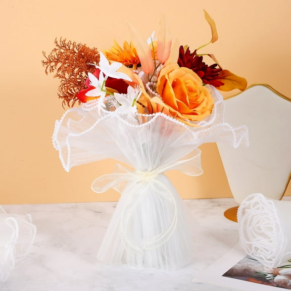 Luxshiny White Floral Wrapping Mesh, Synthetic Fiber Flower Wrap for Bouquets and Packaging