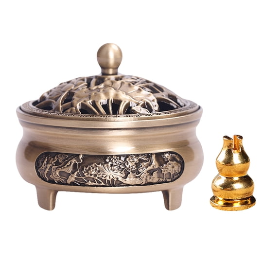 Luxshiny Golden Antique Incense Burner Alloy Censer Holder for Home Decoration Lightweight MultiPurpose 5.5 x 3.5 x 3.5 Inches